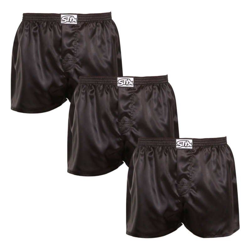 3PACK pánské trenky Styx klasická guma saténové černé (3C0960) XL, trenýrky