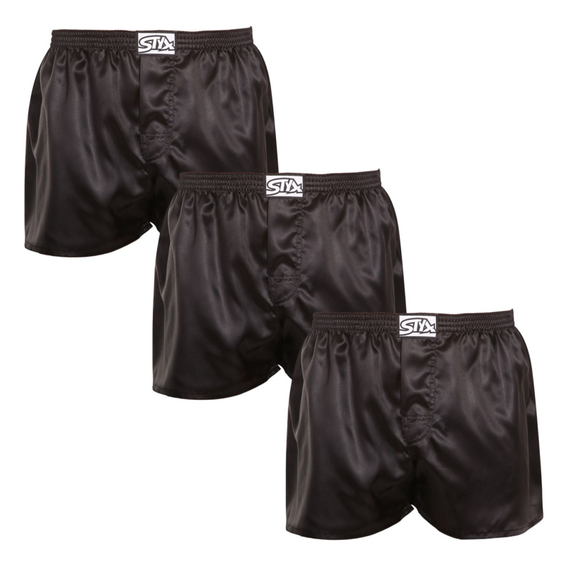3PACK pánské trenky Styx klasická guma saténové černé (3C0960) S, trenýrky