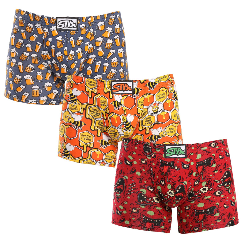3PACK pánské boxerky Styx long art klasická guma vícebarevné (3F13714) L, trenky / trenýrky