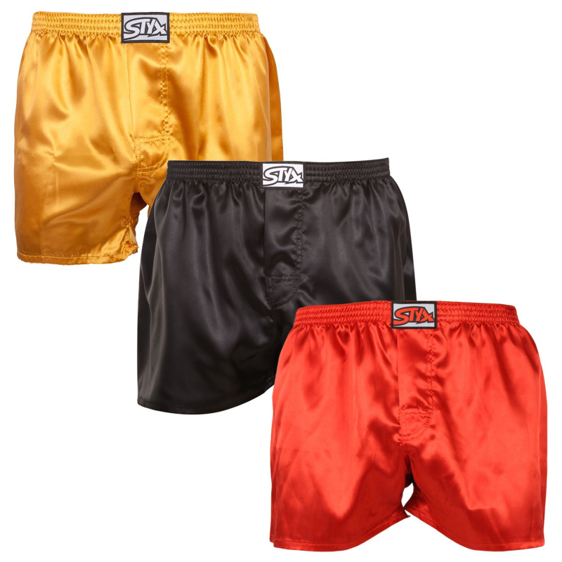 3PACK pánské trenky Styx klasická guma saténové vícebarevné (3C06350) XL, trenýrky