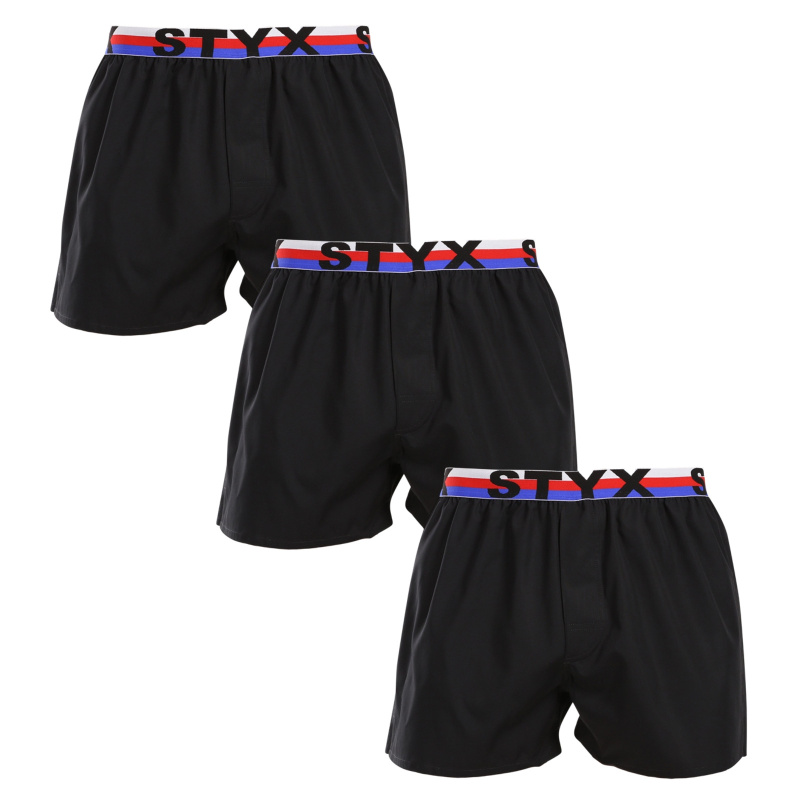 3PACK pánské trenky Styx sportovní guma černé trikolóra (3B1960) L, trenýrky