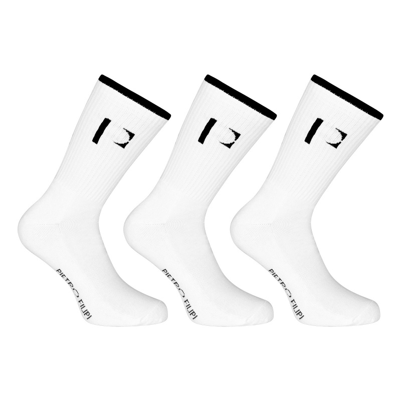 3PACK ponožky Pietro Filipi sportovní vysoké bílé (3POB2) XL