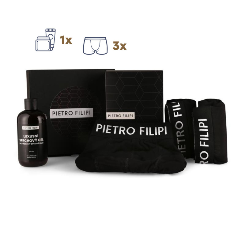 Pánská dárková sada 3PACK boxerky a sprchový gel Pietro Filipi (4PAP1)  L, trenky / trenýrky