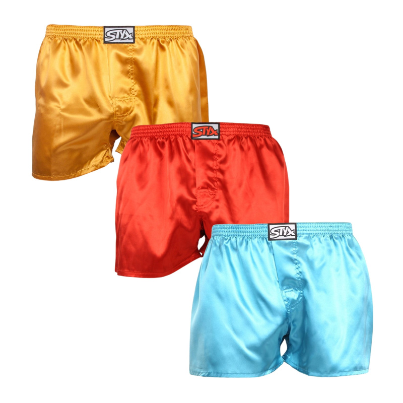 3PACK pánské trenky Styx klasická guma saténové vícebarevné (3C06357) XXL, trenýrky
