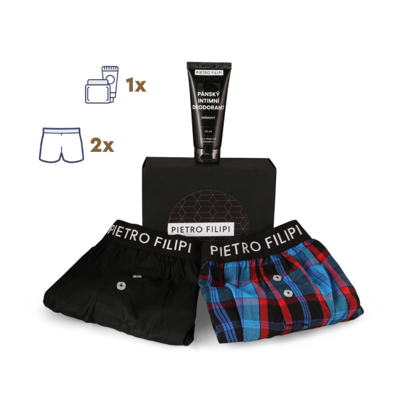 Pánská dárková sada 2PACK trenky a deodorant na intimní partie Pietro Filipi (3PGD1) XL, trenýrky