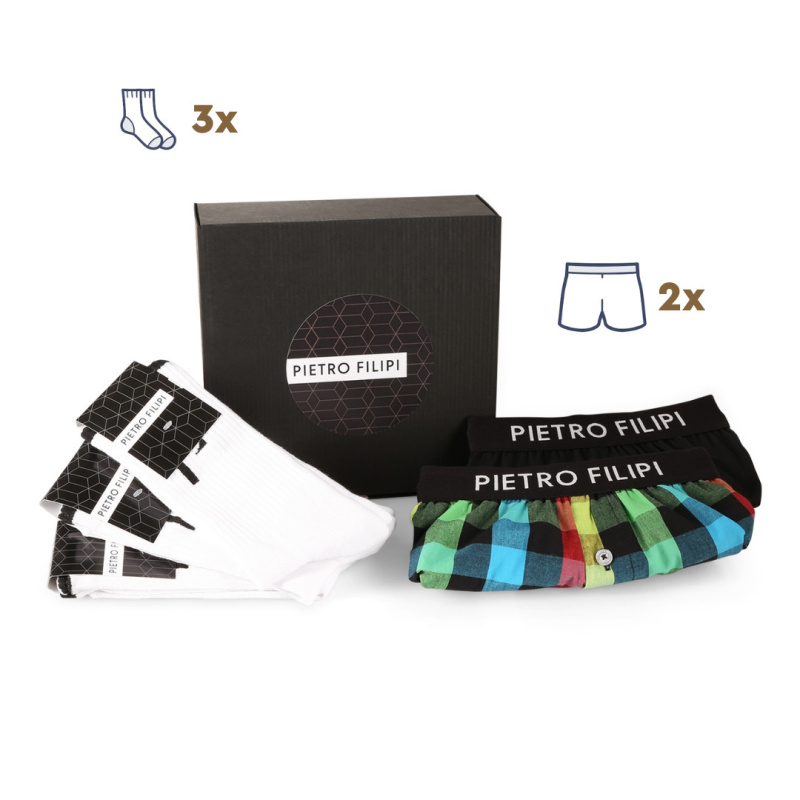 Pánská dárková sada 2PACK trenky a 3PACK bílé sportovní ponožky Pietro Filipi (3PG0V1) XXL, trenýrky