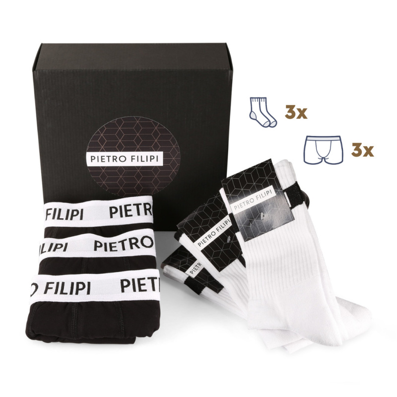 Pánská dárková sada 3PACK boxerky a 3PACK bílé sportovní ponožky Pietro Filipi (6PAOV1) M, trenky / trenýrky