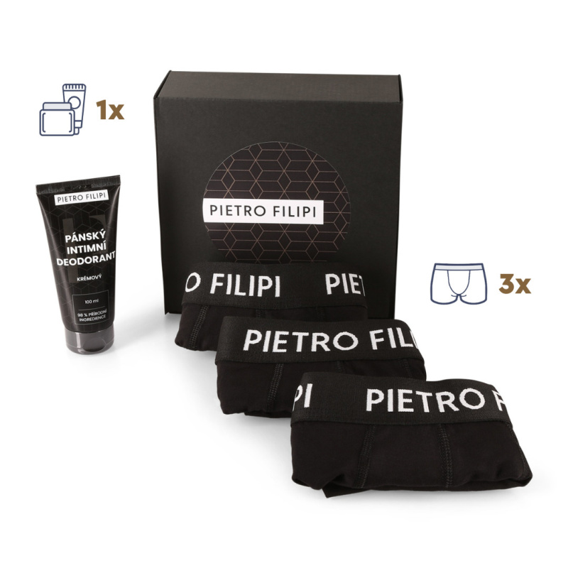 Pánská dárková sada 3PACK boxerky a deodorant na intimní partie Pietro Filipi (4PAD1)  XXL, trenky / trenýrky