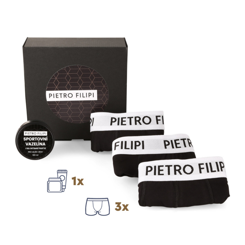 Pánská dárková sada 3PACK boxerky a vazelína na intimní partie Pietro Filipi (4PAZ1)  L, trenky / trenýrky