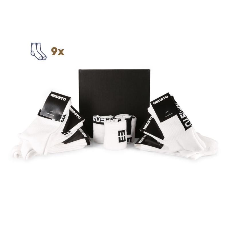 9PACK ponožky Nedeto sportovní vysoké bílé (9NOB1) M