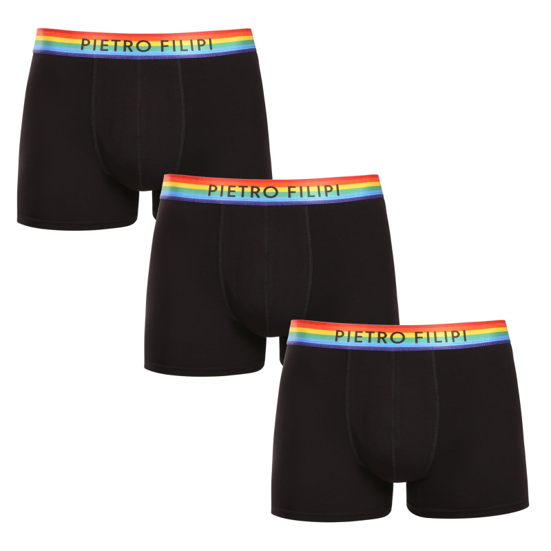 3PACK pánské boxerky Pietro Filipi černé rainbow (3PBG1) XL, trenky / trenýrky