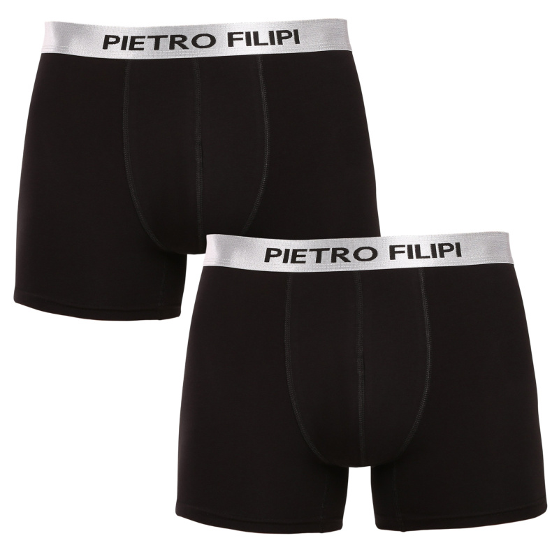 2PACK pánské boxerky Pietro Filipi černé Metalic silver (2PBMS2) XL, trenky / trenýrky