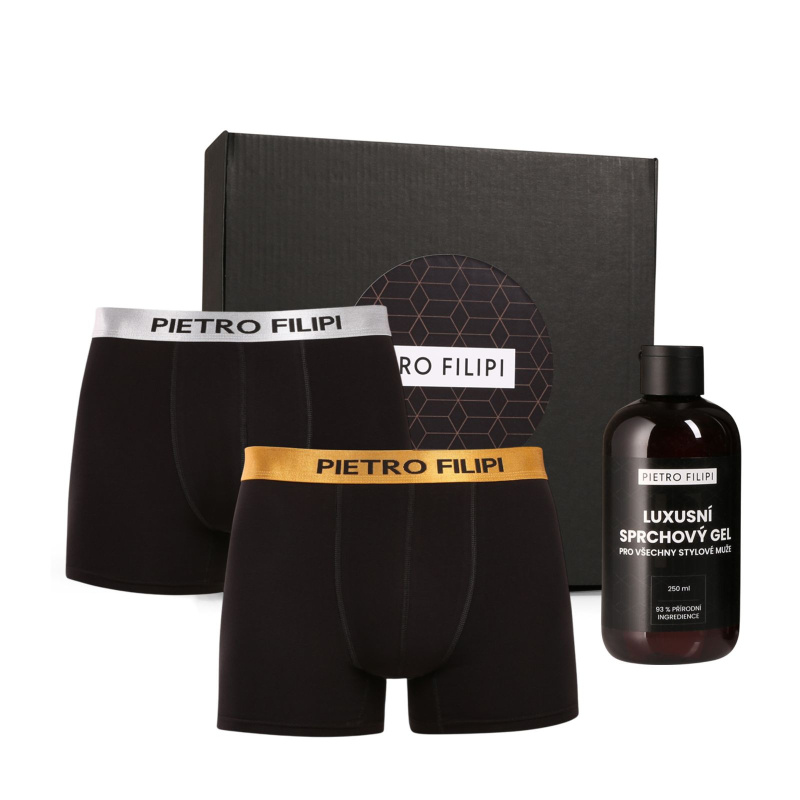 Pánská dárková sada 2PACK boxerky Metalic a sprchový gel Pietro Filipi (3PBP1) L, trenky / trenýrky