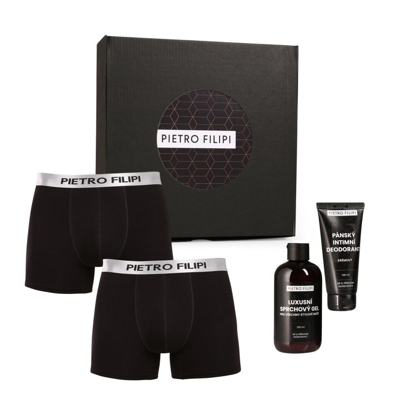 Pánská dárková sada 2PACK boxerky Metalic a kosmetika Pietro Filipi (4PBK1) XXL, trenky / trenýrky