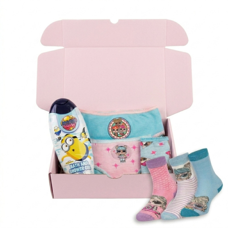 Dívčí dárková sada LOL – ponožky, kalhotky a sprchový gel Mimoni (7TPLKJT2) 110/116
