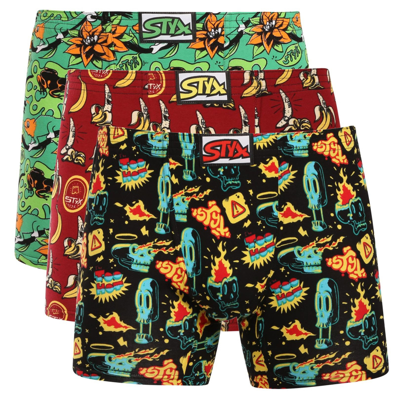 3PACK pánské boxerky Styx long art klasická guma vícebarevné (3FN13987) L, trenky / trenýrky