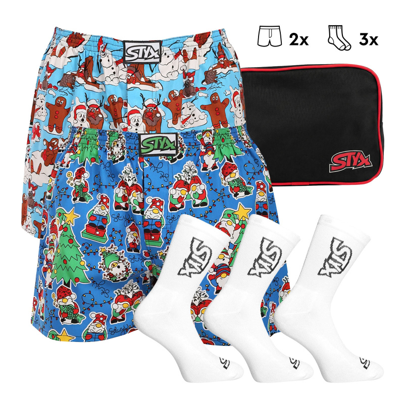 Pánská dárková sada Styx 2PACK trenky a 3PACK ponožky bílé (5SKAHV2) L, trenýrky