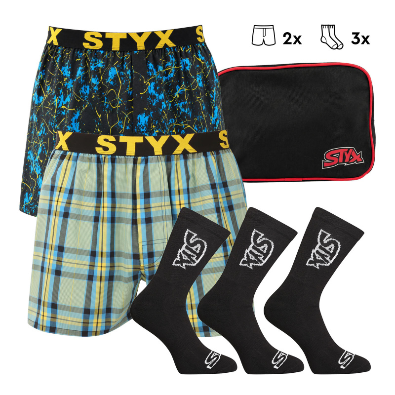 Pánská dárková sada Styx 2PACK trenky a 3PACK ponožky černé (5SKBHV1) L, trenýrky