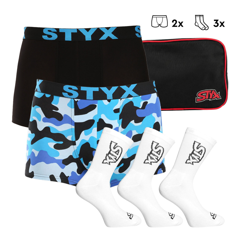 Pánská dárková sada Styx 2PACK boxerky a 3PACK ponožky bílé (5SKGHV1) M, trenky / trenýrky
