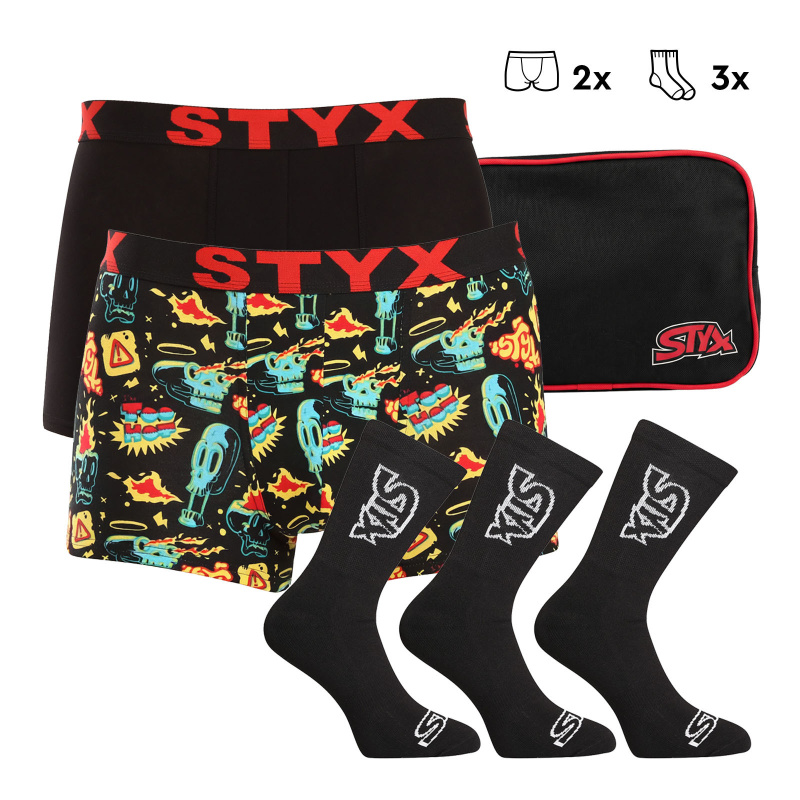 Pánská dárková sada Styx 2PACK boxerky a 3PACK ponožky černé (5SKGHV2) M, trenky / trenýrky