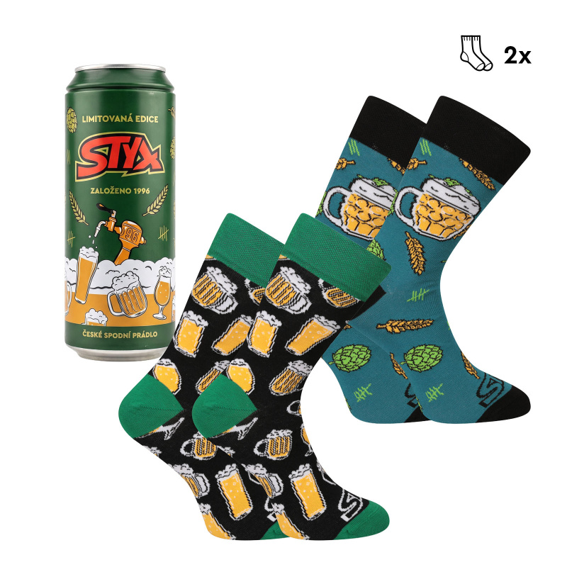 2PACK veselé ponožky Styx vysoké pivo v plechovce (2SPH1) XL