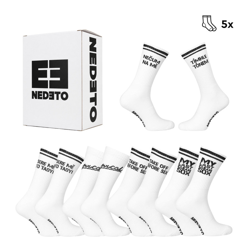 Dárková sada 5PACK ponožky Nedeto vysoké sportovní bílé XL