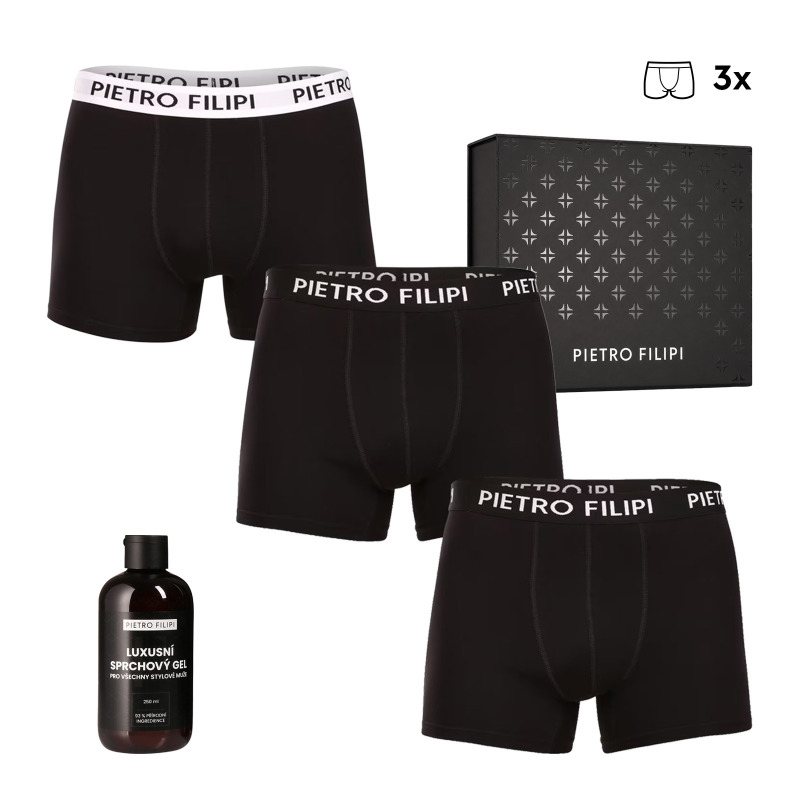 Pánská dárková sada 3PACK boxerky a sprchový gel Pietro Filipi XXL, trenky / trenýrky