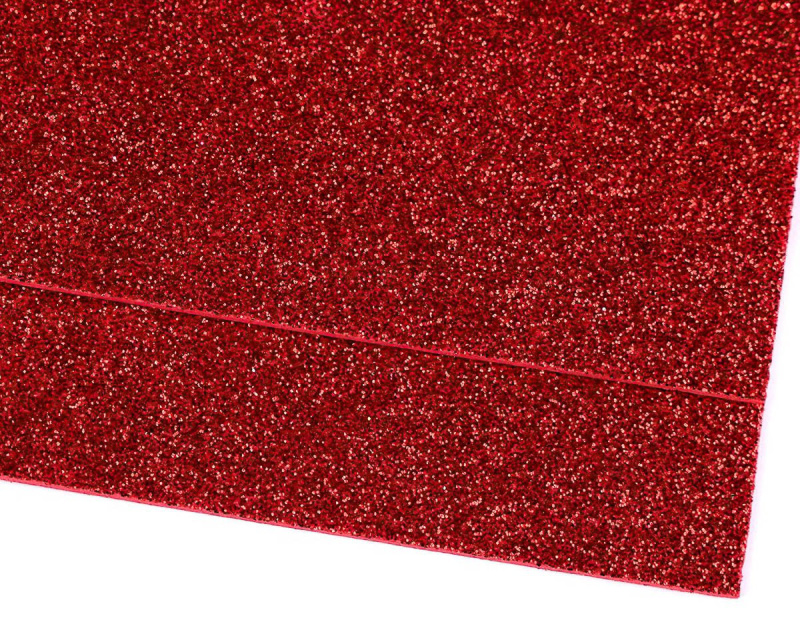 Pěnová guma Moosgummi 20x30cm, 750861 jednobarevná 8 červená, tloušťka 1,9mm, s glitry