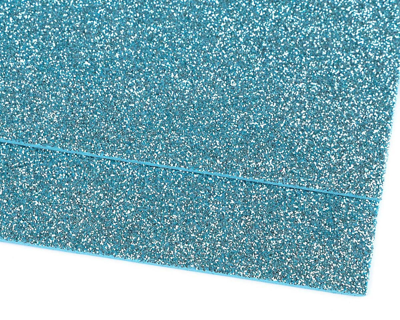 Pěnová guma Moosgummi 20x30cm, 750861 jednobarevná 9 modrá ledová, tloušťka 1,9mm, s glitry