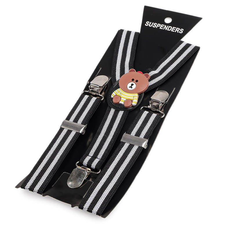 Stoklasa šle dětské, délka 60cm, šíře 2,5cm, tvar Y, MEDVÍDEK černá bílá, 650400/12