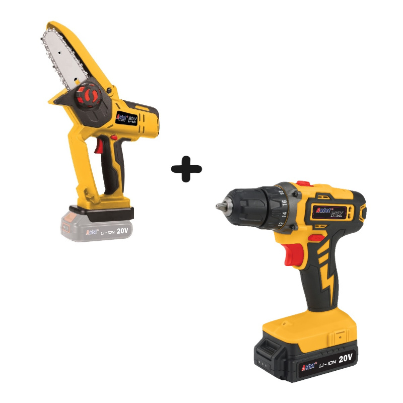 Asist AKU GANG AE4P20A-SAD AKU sada - vrtačka + řetězová pila 20 V, 1,5 Ah