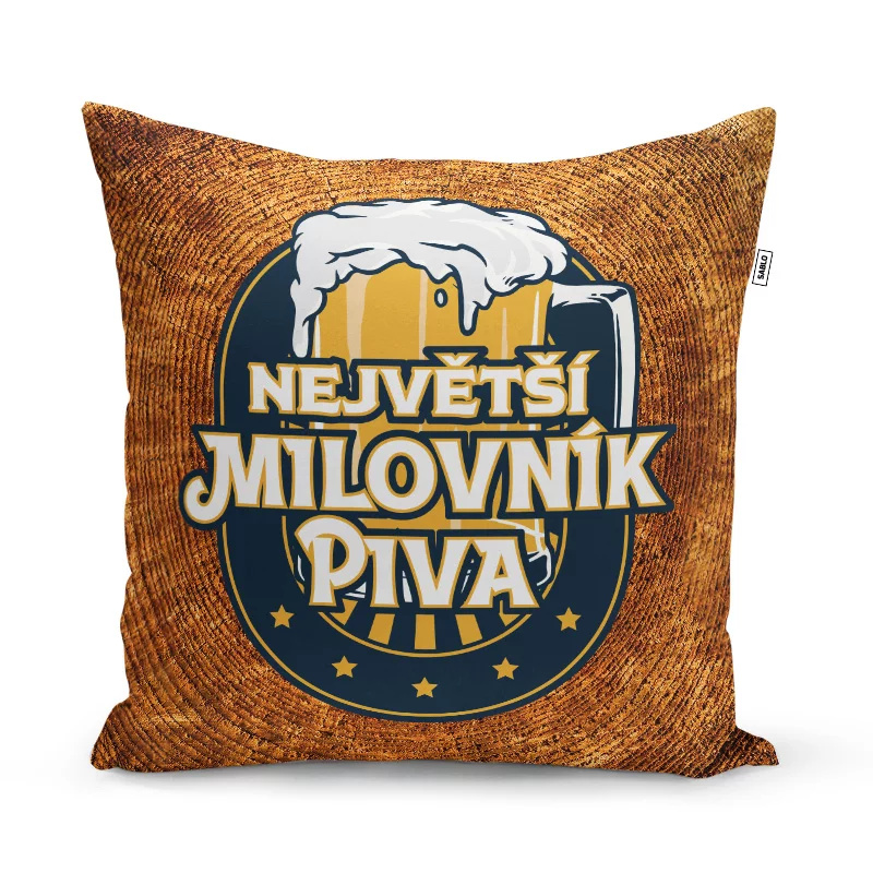 Polštářek s potiskem - Největší milovník piva - 40 x 40 cm - Sablio