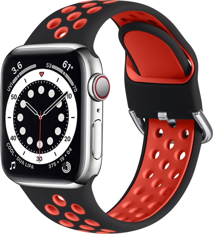 Dvoubarevný perforovaný řemínek s přezkou pro Apple Watch 38/40/41/42(S10)mm Barevná varianta: Černo-Červený