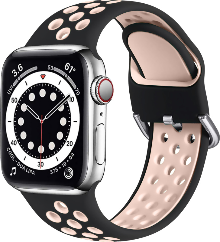 Dvoubarevný perforovaný řemínek s přezkou pro Apple Watch 38/40/41/42(S10)mm Barevná varianta: Černo-Růžový