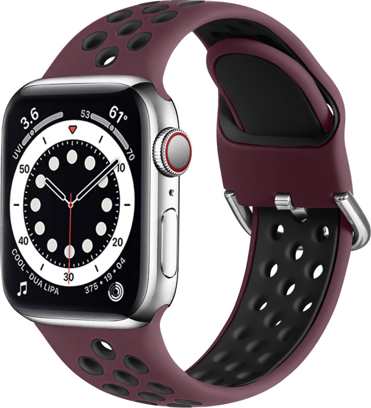 Dvoubarevný perforovaný řemínek s přezkou pro Apple Watch 42/44/45/46/49mm Barevná varianta: Vínovo-černý
