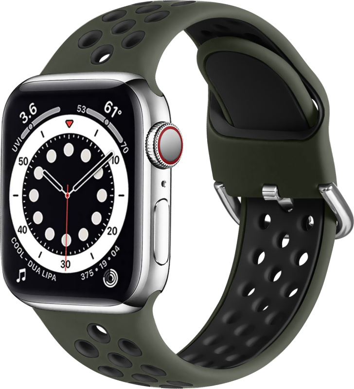 Dvoubarevný perforovaný řemínek s přezkou pro Apple Watch 38/40/41/42(S10)mm Barevná varianta: Khaki-černý