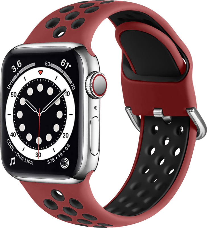 Dvoubarevný perforovaný řemínek s přezkou pro Apple Watch 38/40/41/42(S10)mm Barevná varianta: Červeno-Černý