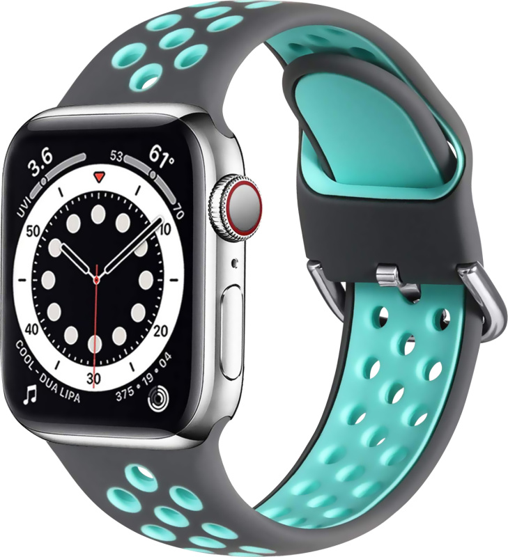 Dvoubarevný perforovaný řemínek s přezkou pro Apple Watch 38/40/41/42(S10)mm Barevná varianta: Šedo-tyrkysový
