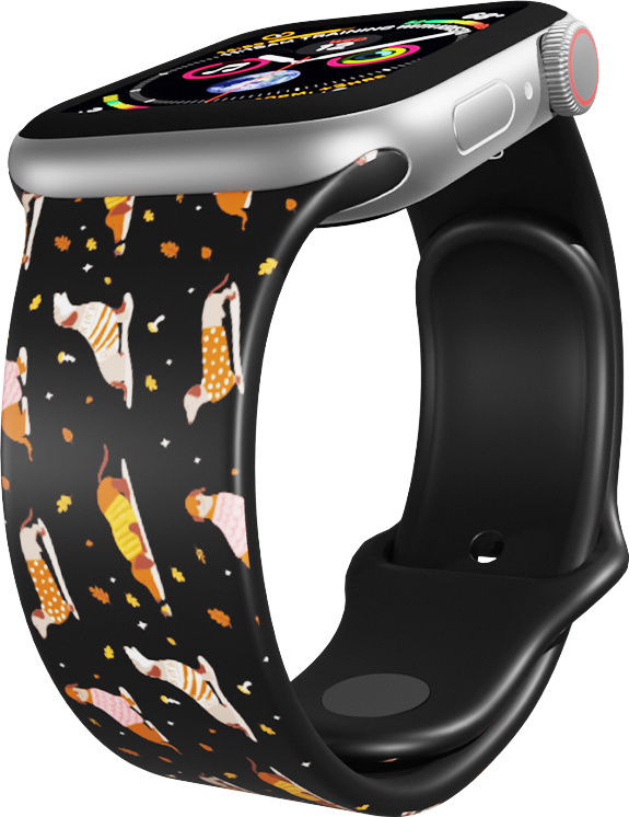 Mi-band Apple watch černý řemínek Jezevčíci ve svetru Rozměr: 42/44/45/46/49mm, barva pásku: černá