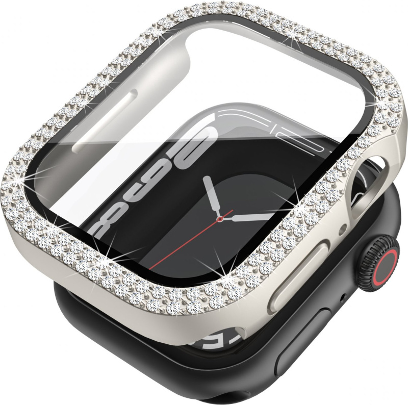 Ochranné dvojité kamínkové pouzdro se sklíčkem pro Apple Watch 45mm Barva: Hvězdně bílý