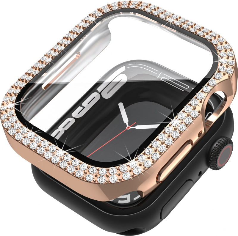 Ochranné dvojité kamínkové pouzdro se sklíčkem pro Apple Watch 38mm Barva: Růžovo-zlatý