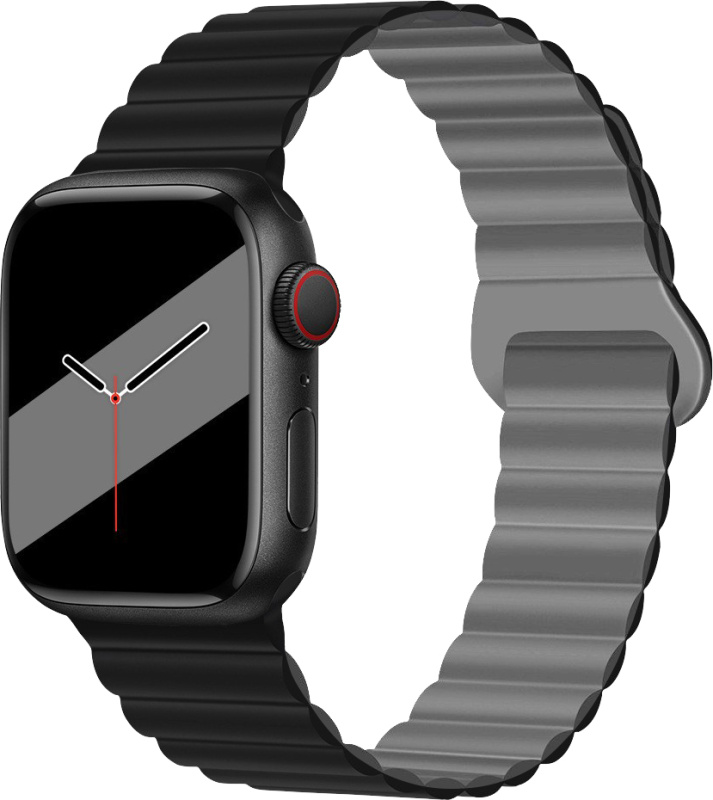 Silikonový magnetický řemínek pro Apple Watch 42/44/45/46/49mm Barva: Černo-šedá