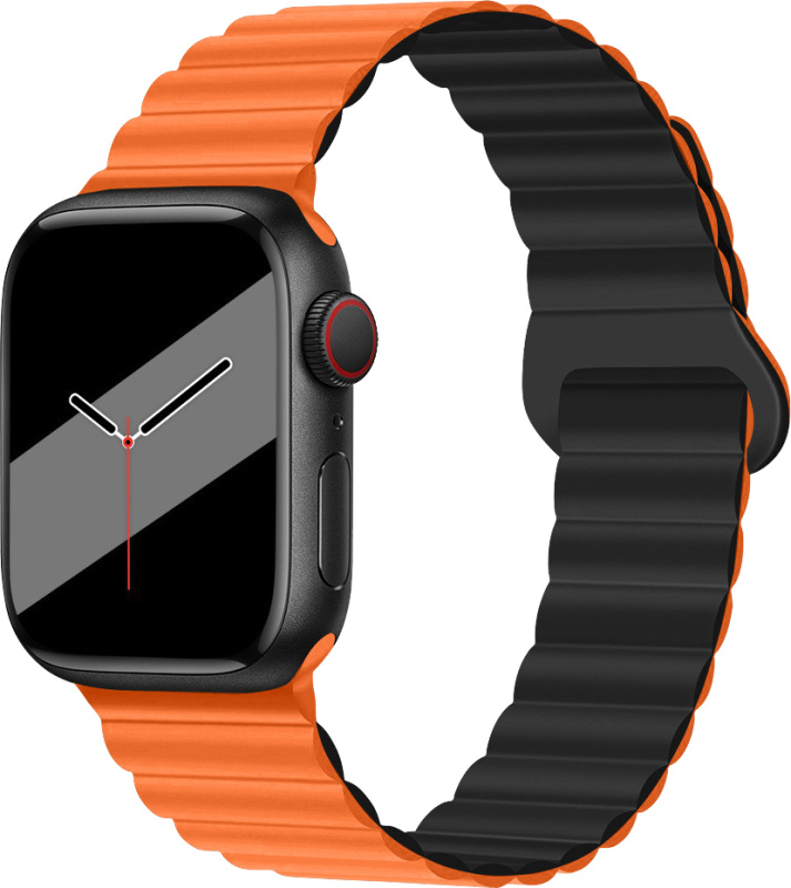 Silikonový magnetický řemínek pro Apple Watch 42/44/45/46/49mm Barva: Oranžovo-černá