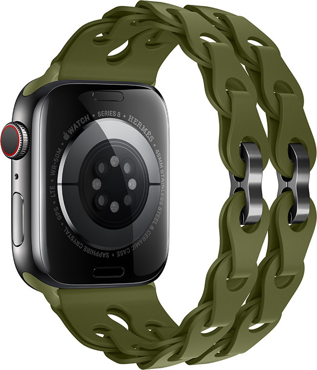 Silikonový řetízkový řemínek pro Apple Watch 38/40/41/42(S10)mm Barva náramku: Armádně zelená