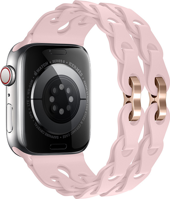 Silikonový řetízkový řemínek pro Apple Watch 38/40/41/42(S10)mm Barva náramku: Pískově růžová