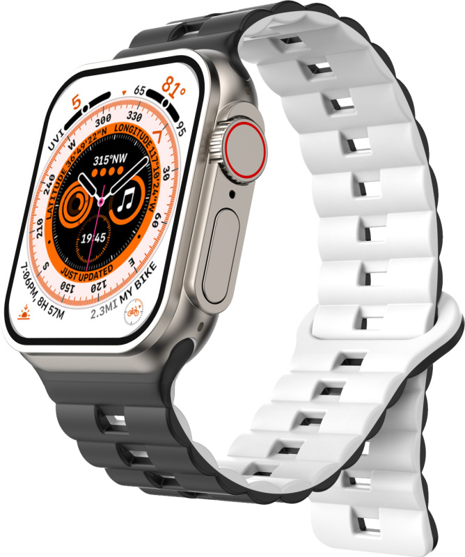 Magnetický silikonový řemínek pro Apple Watch 42/44/45/46/49mm Barva: Černo-Bílý