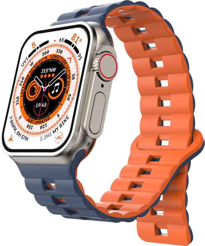 Magnetický silikonový řemínek pro Apple Watch 42/44/45/46/49mm Barva: Modro-oranžový