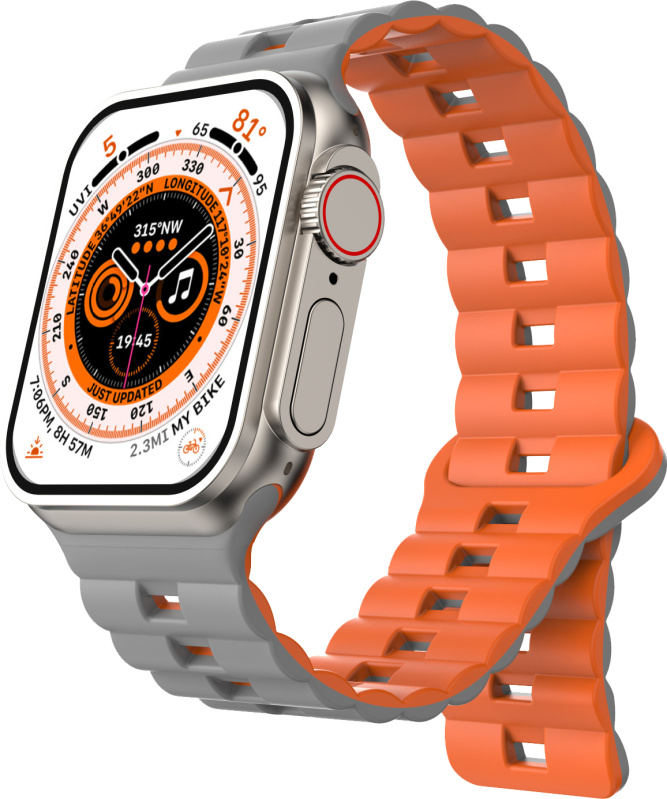 Magnetický silikonový řemínek pro Apple Watch 42/44/45/46/49mm Barva: Šedo-oranžový