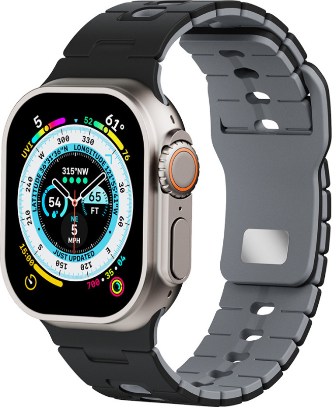 Perforovaný dvojbarevný řemínek pro Apple Watch 38/40/41/42(S10)mm Barva: Černo-Šedý
