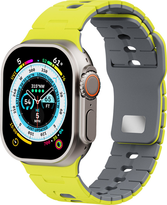 Perforovaný dvojbarevný řemínek pro Apple Watch 38/40/41/42(S10)mm Barva: Limetkovo-šedý